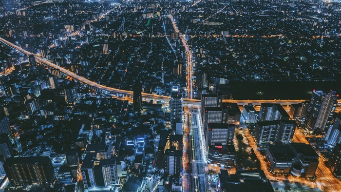 Night city view of Osaka, Japan 4K
