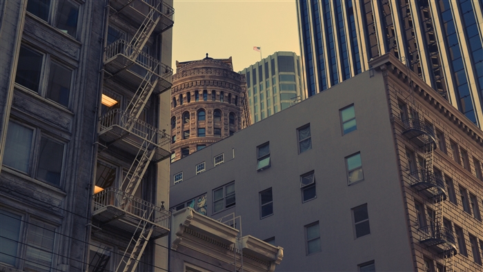 Cityscape with historic and modern buildings