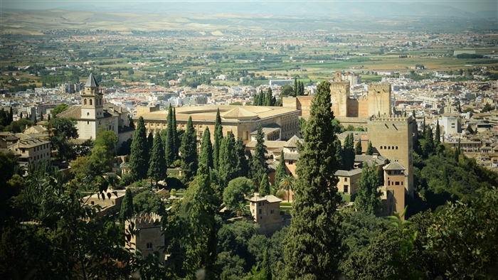 Alhambra and Granada, Spain, Top View 4K