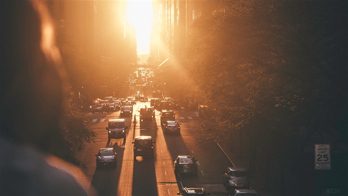 City traffic at sunset in New York, United States 4K