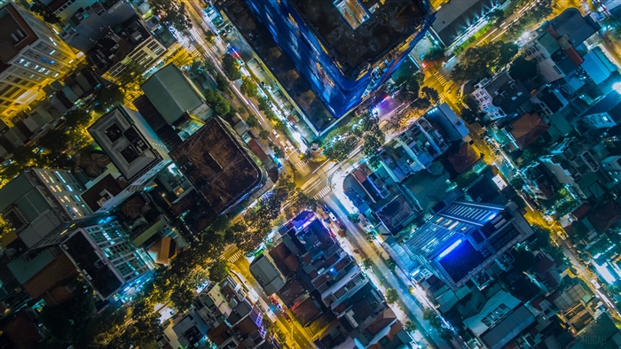 Aerial night view of Ho Chi Minh City, Vietnam 4K