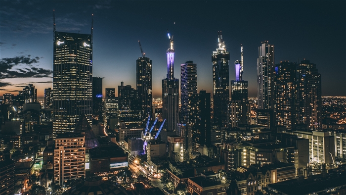 Cityscape with skyscrapers at night