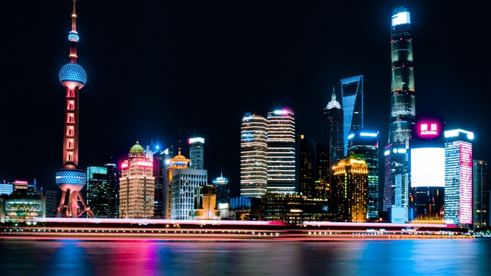 Shanghai skyline at night with Oriental Pearl Tower
