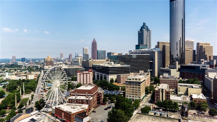 Atlanta, Georgia skyline with Ferris wheel and skyscrapers 4K