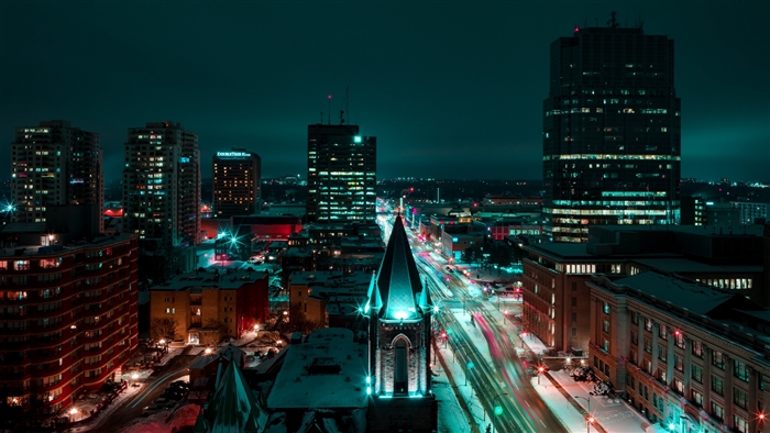 Night cityscape in London, Canada 4K