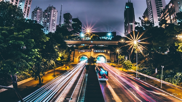 Night city road traffic light 4K