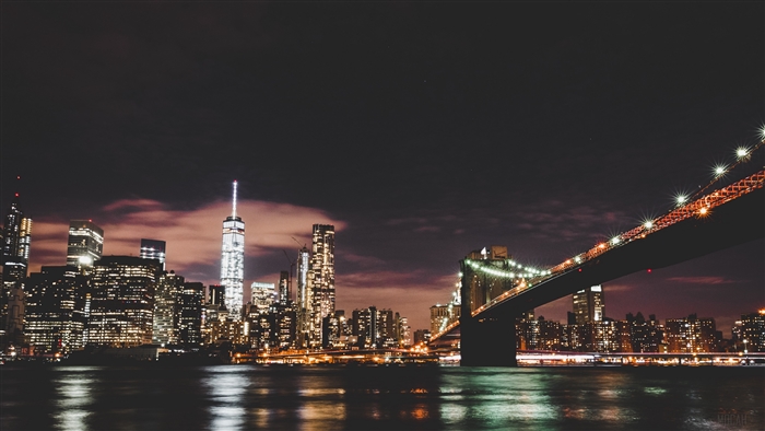 Brooklyn Bridge and New York City Skyline at Night 4K