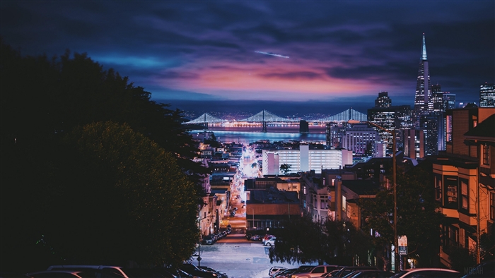 San Francisco skyline and bridge at night 4K