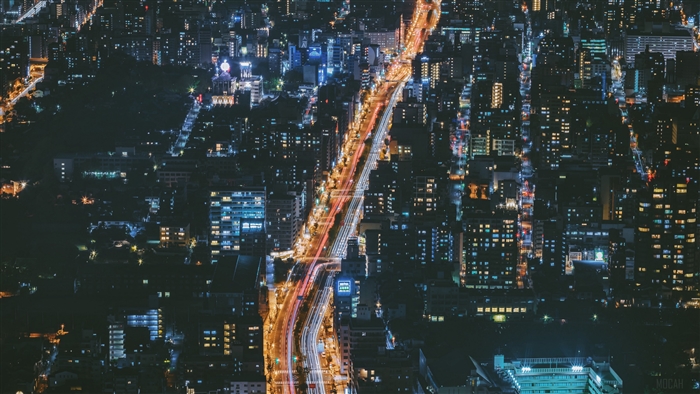 Night city road from above 4K