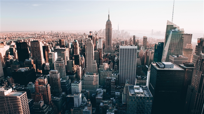 New York City skyline with Empire State Building, top view 4K