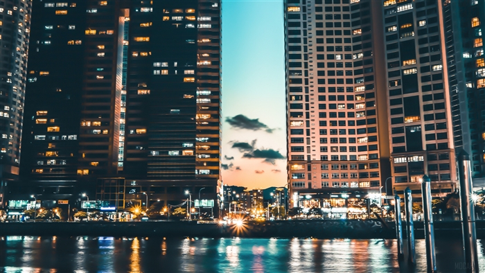 Busan Night City Skyline 4K