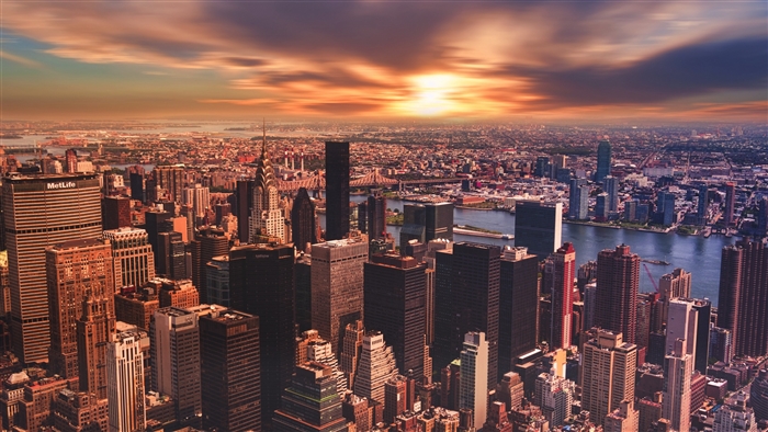 New York City skyscrapers at sunset 4K