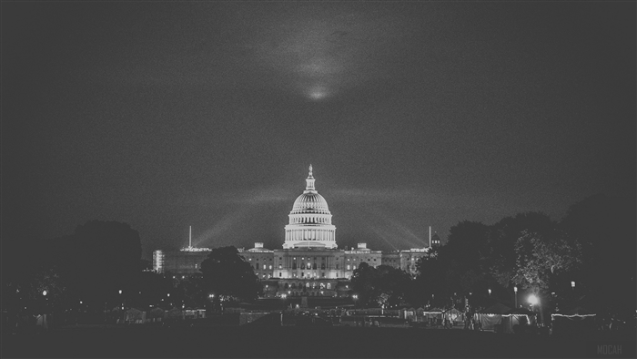 United States Capitol Building at night, black and white, 4K
