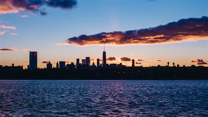 New York City skyline at sunset 4K
