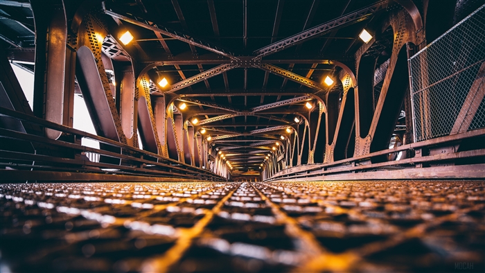 Bridge structure with lights and metal grating 4K