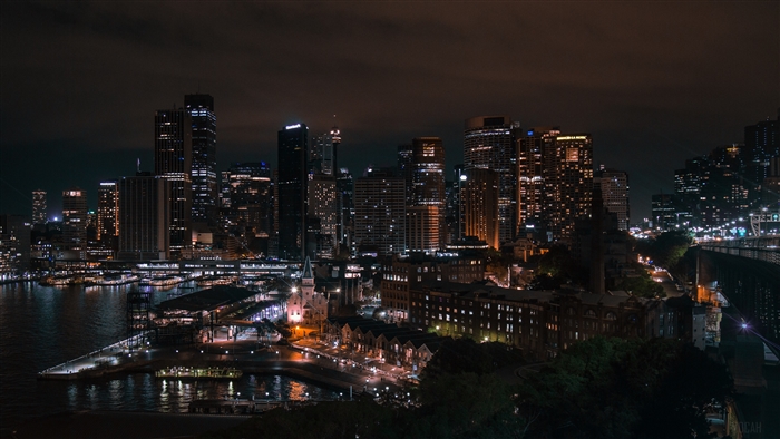 Sydney city lights and skyscrapers at night 4K