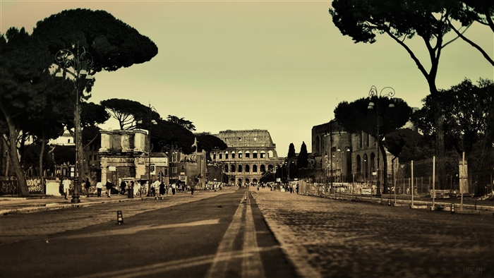 Colosseum in Rome, Italy with people and trees 4K