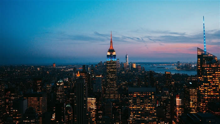 New York City skyline at night with Empire State Building