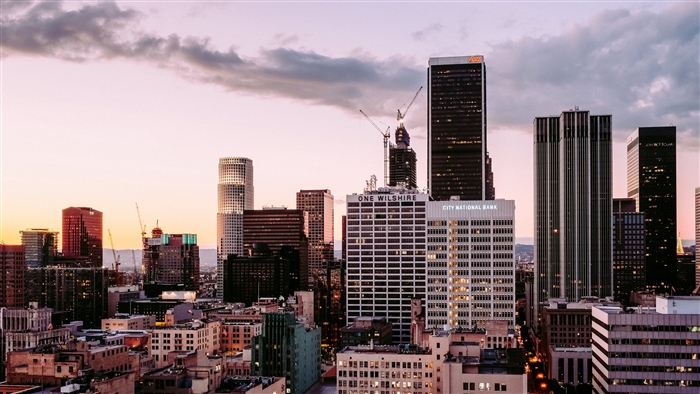 Los Angeles skyscrapers at sunset 4K