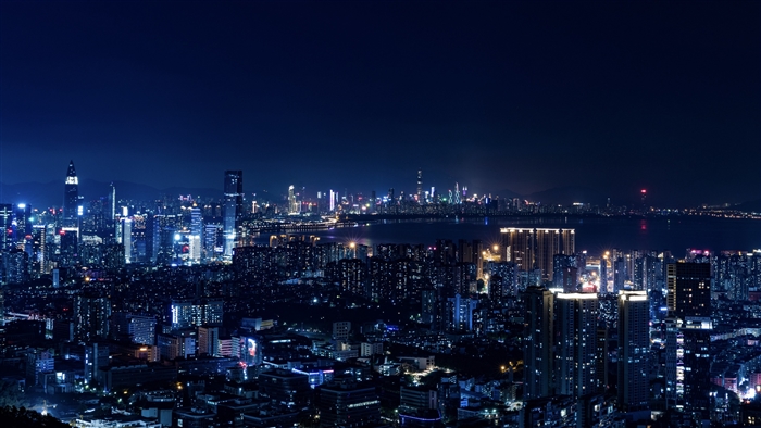 Night city skyline with city lights 4K