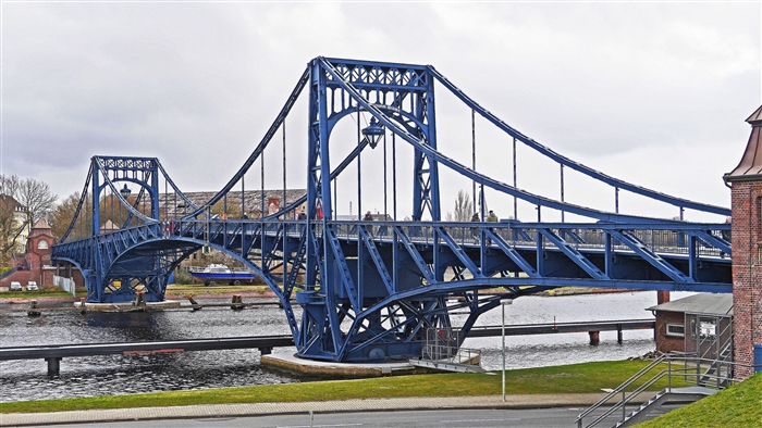 Blue bascule bridge over a canal in Wilhelmshaven 4K