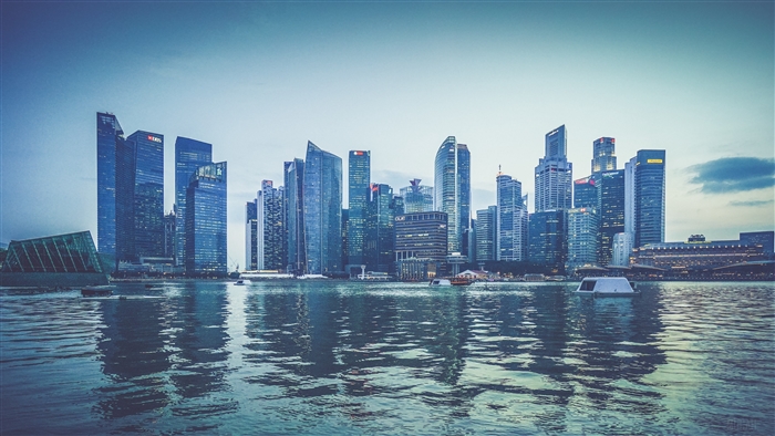 Singapore skyscrapers on the shore 4K