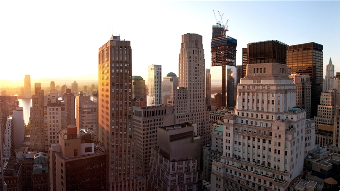 New York City skyscrapers at sunset 4K
