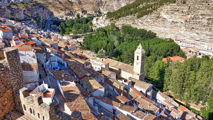 Alcalá del Júcar, Spain, hillside town with church