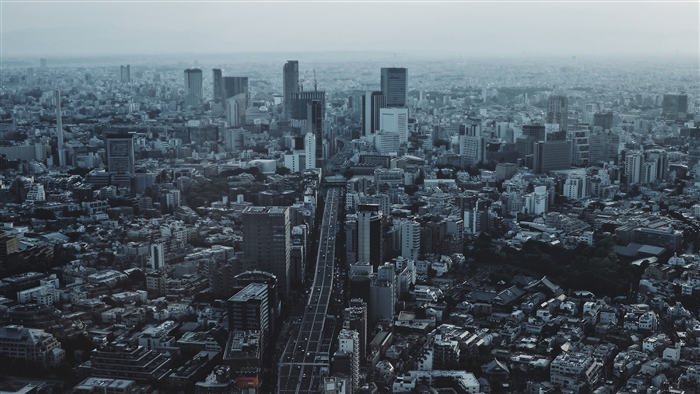 Aerial view of Tokyo cityscape with skyscrapers and highway