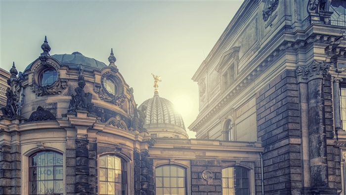 Building architecture with dome and statue 4K