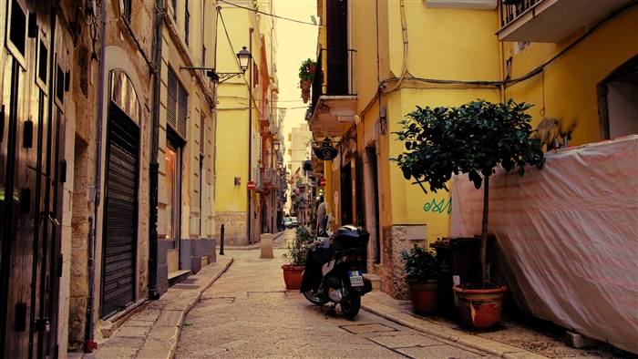 Street with Buildings and Motorcycle 4K