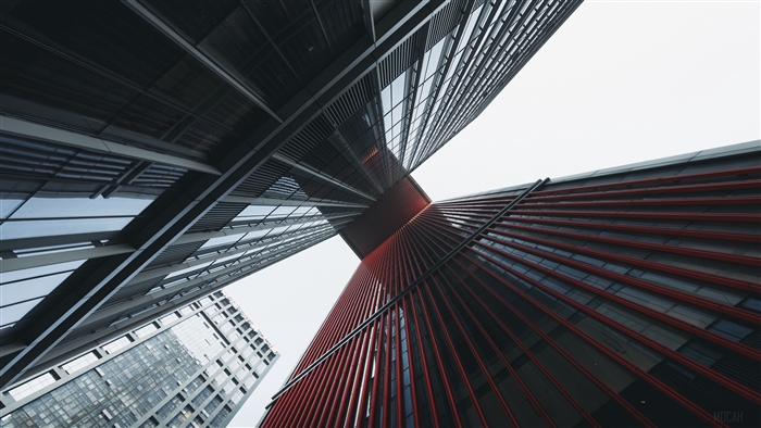 Modern architecture, bottom view of skyscrapers