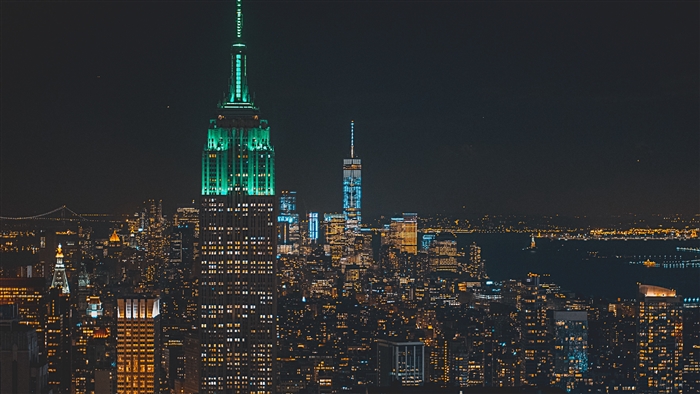 New York City skyline at night with Empire State Building
