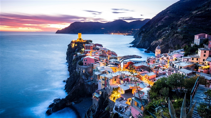 Vernazza coastal city at sunset, Italy 4K