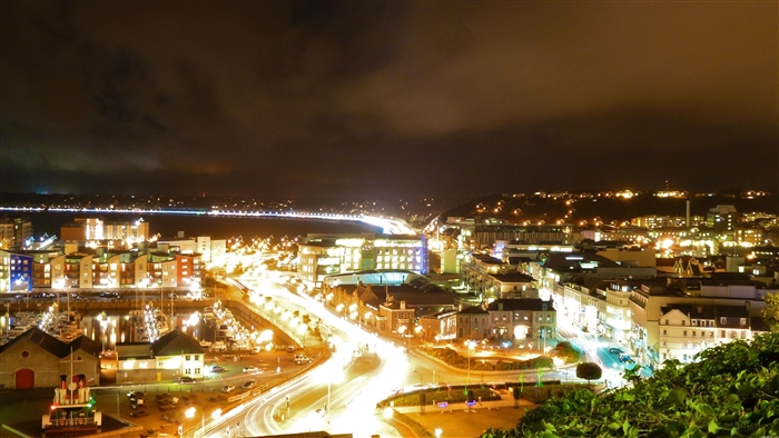 Saint Helier cityscape at night 4K