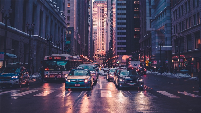 Chicago Street with Cars and Skyscrapers 4K