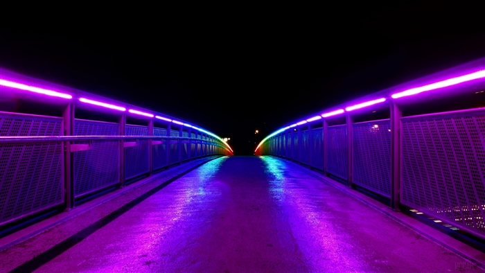 Bridge with rainbow lights at night 4K