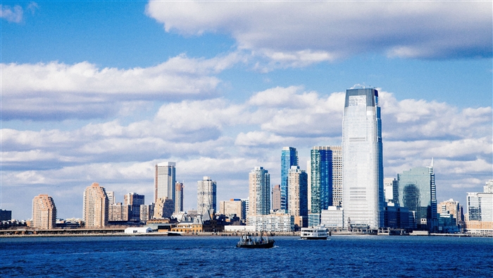 New Jersey Skyline with Skyscrapers and the Sea