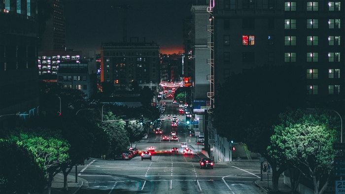 Los Angeles Night City Street with Traffic 4K