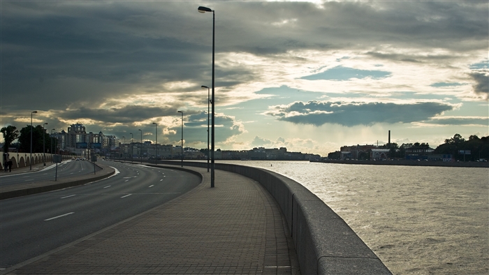Embankment along the Neva River in St. Petersburg, Russia 4K