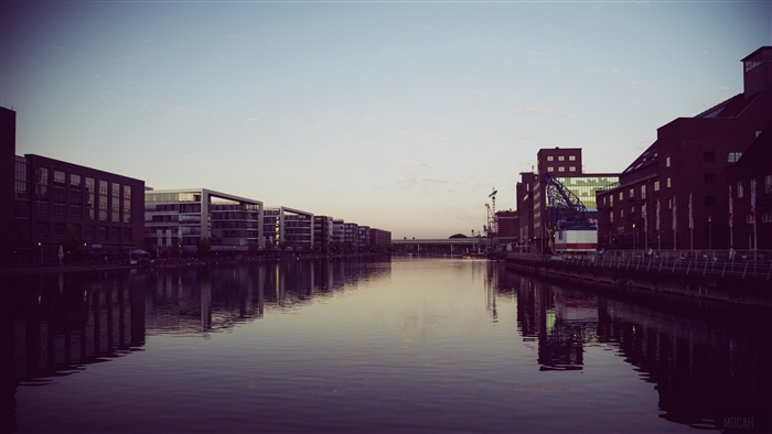 Duisburg Germany river buildings 4K