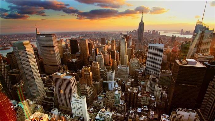 New York City Skyscrapers at Sunset 4K