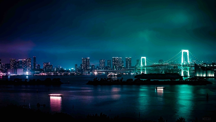 Night cityscape with Rainbow Bridge in Tokyo, Japan 4K
