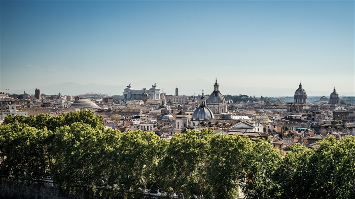 Rome cityscape with trees and historic buildings 4K