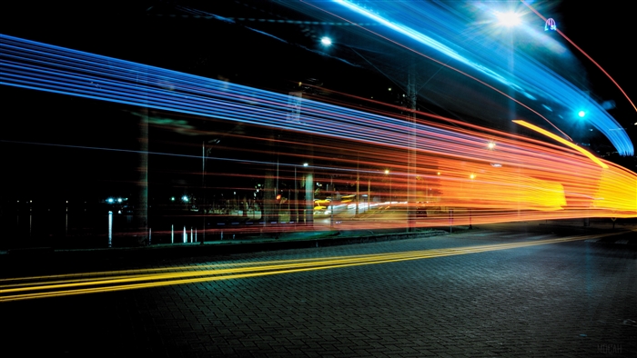 City traffic light trails at night 4K