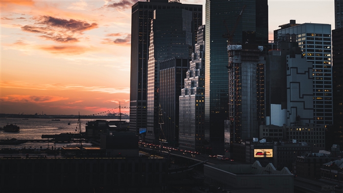 New York City skyline at sunset 4K