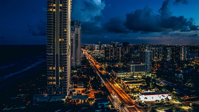 Sunny Isles Beach skyscrapers at night 4K