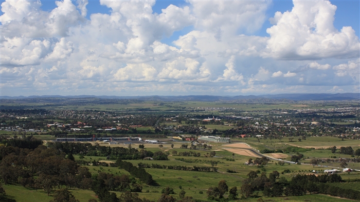 View of Bathurst city from a hilltop with clouds