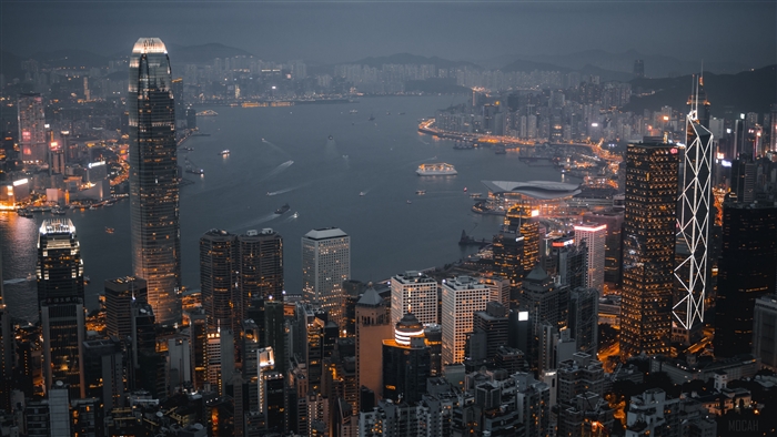 Hong Kong skyline at night with skyscrapers and city lights 4K