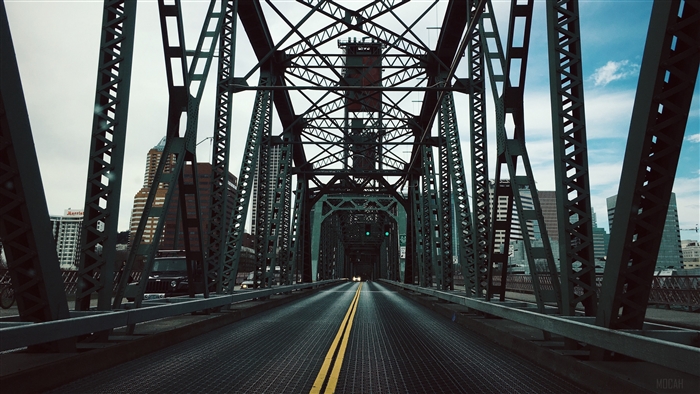 Steel Truss Bridge Over Road in City 4K